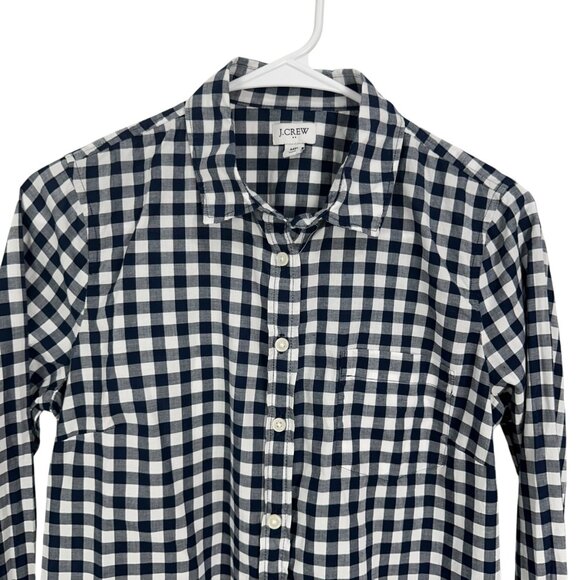 J.Crew Womens Navy & White Gingham Button-Up Shirt SZ MP 100% Cotton Long Sleeve - Picture 11 of 12